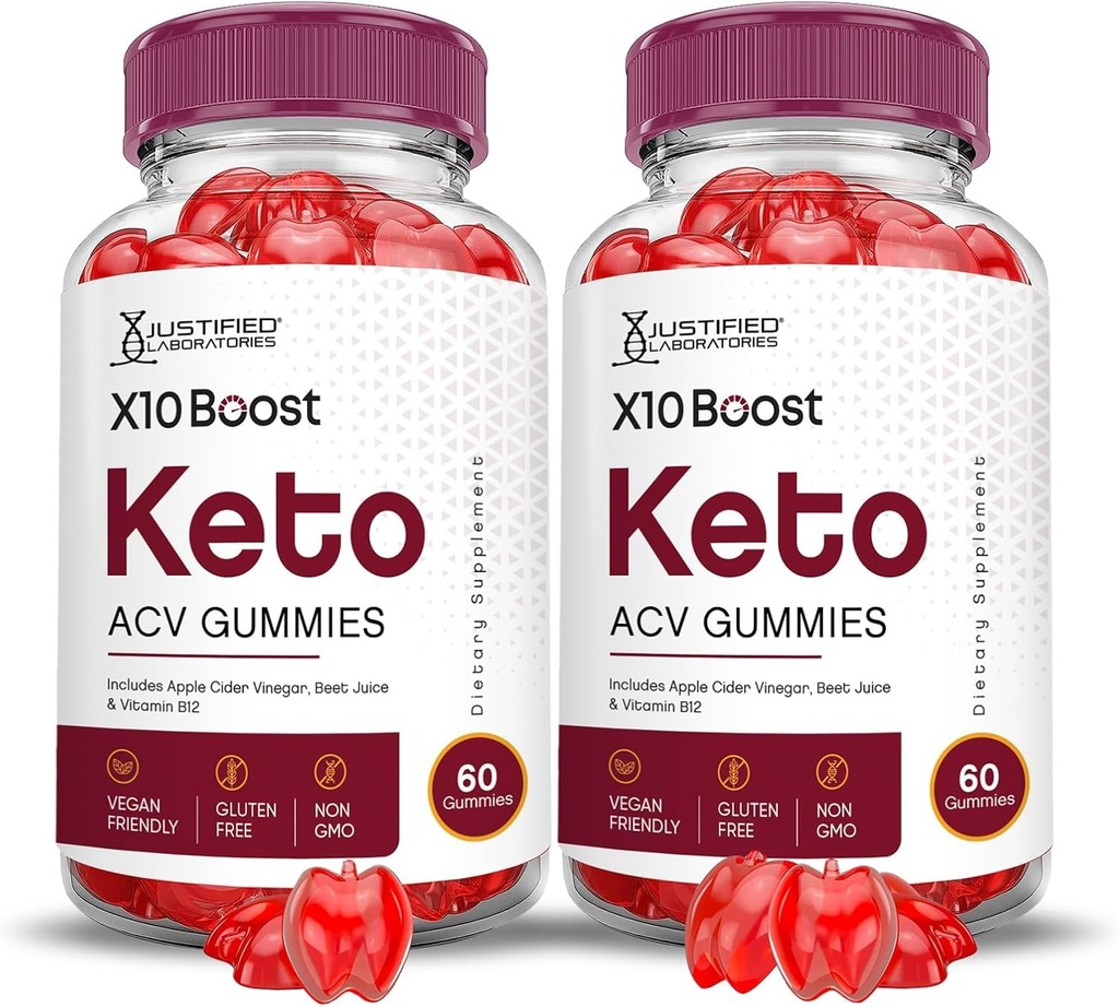 Laboratoires justifiés (2 Pack X10 Bottes Keto ACV Apple Cider Vinegar Boost Formulé avec Pomegranate Beet Juice Powder B12 Vegan Non OGM 120 Gummies