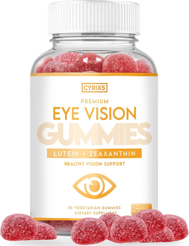 Gummies de vision oculaire Cyrix - Lutéin et Zeaxanthin supplément santé pour les adultes - Vitamines oculaires aromatisées de la mangue - Confort des yeux et défense de la lumière bleue pour la vision cristalline