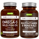 Haute absorption Omega-3 Huile de poisson sauvage + mélange multivitamines masculins méthylés, 1000mg EPA & DHA 180 Softgels + Comprimés multivitamine 180 à libération prolongée, par Igennus