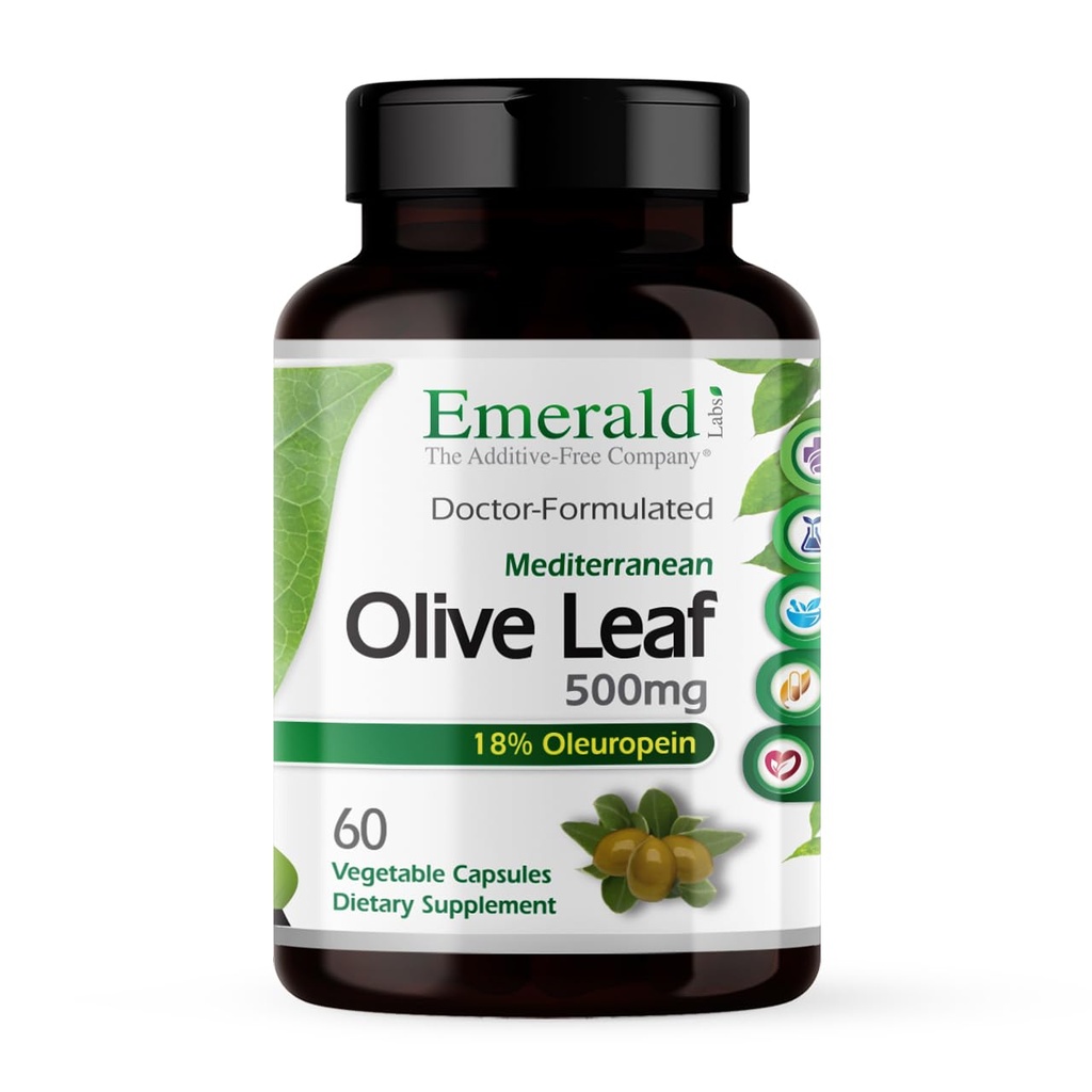 EMERALD LABS Méditerranéen Olive Leaf 500mg - Extrait de feuille d'olive végétalien sans gluten - Soutient la peau, l'immunité et la santé cardiaque - 60 capsules végétales (jusqu'à 60 jours d'approvisionnement)