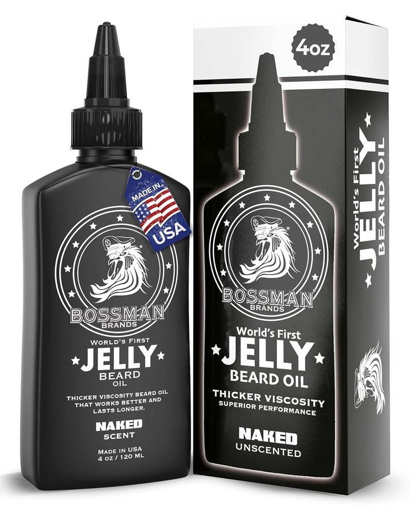 Bossman Jelly Bead Oil for Men (4 onces, Naked - Unscented) – Adoucit, hydrate et conditions avec des ingrédients naturels