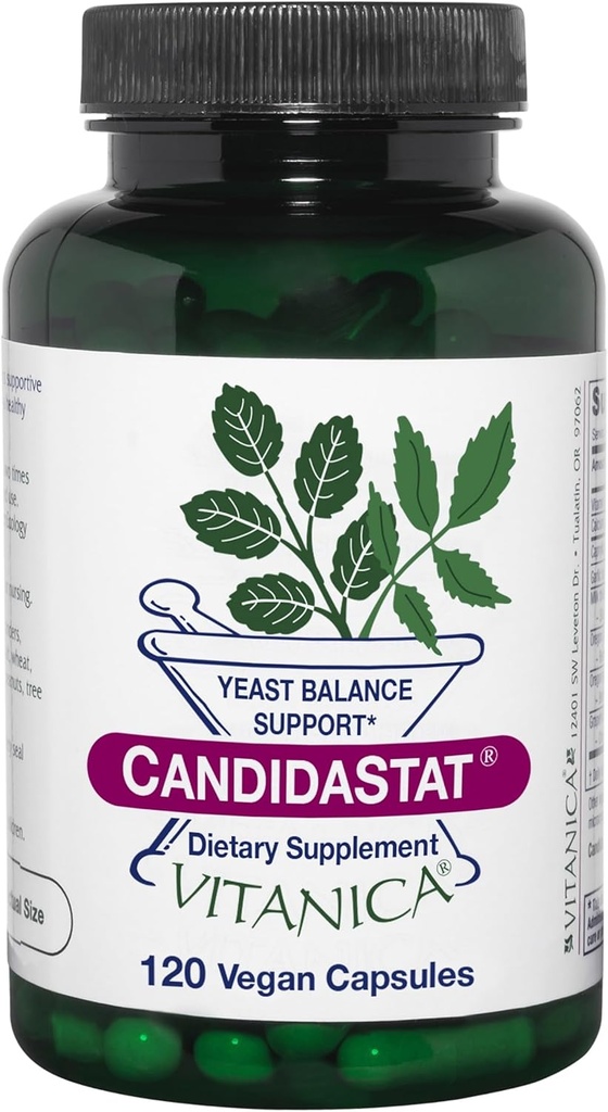 Vitanica Candidastat, Supplément d'équilibre des levures et soutien, Vegan, 120 capsules