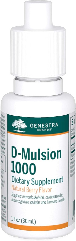Genestra Brands D-Mulsion 1000 - Liquid Vitamin D Supplement - Natural Berry Flavor - 1 Fl Oz