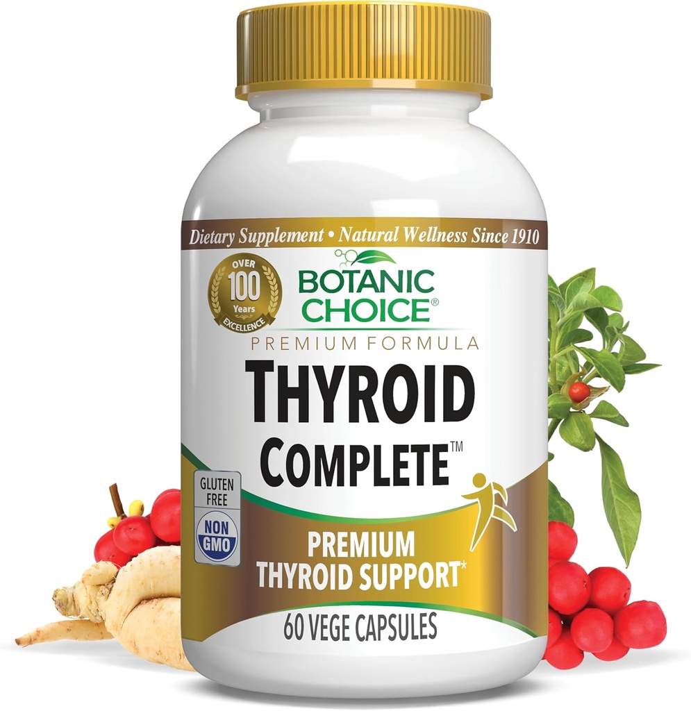 Choix botanique Thyroïde Complet – Soutien maintenant avec Ashwagandha, Schisandra Chinensis, Iodine -pour l'énergie thyroïde, les cheveux, la santé des ongles, le soutien de la santé cardiaque, le soutien hormonal (60 Végétateurs)