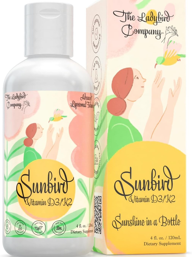 Sunbird Liposomique Vitamine liquide D pour les femmes - Vitamine D3 et K2 premium pour la ménopause, la fertilité, la grossesse et la santé des os - Sans sucre, végétarien, sublingual Vitamine liquide D3 avec K2, Fabriqué aux États-Unis