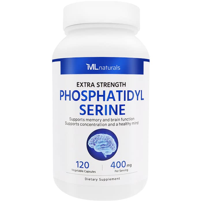ML Naturals Phosphatidyl Serine 400 mg (haute dose) 120 capsules végétales. Prend en charge la mémoire et la fonction cérébrale, non-OGM, certifié NSF et conforme aux GMPc