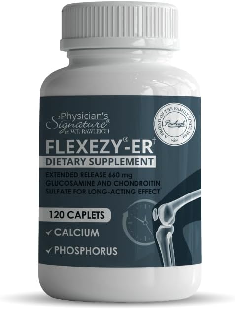 Rawleigh Flexezy-ER: 120 Caplets Formule de soutien mixte 24/7 glucosamine & Chondroïtine Mélange de sulfate de calcium et de phosphore Sortie prolongée 24 heures sur 24