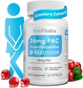 5 en 1 Supplément de canneberge pour les femmes, 36mg PAC 100% Soluble D-mannose Dandélion Herb Mulberry Uva Ursi Leaf Natural Urinary Tract Health Support, Pilules de canneberge UTIs Prévention 90 Caps