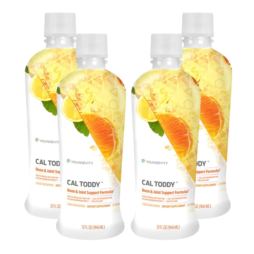 Youngevity CAL Toddy - Calcium (Citrate, Phosphate) Magnésium 1 200mg/600mg - Vitamines D-3, Zinc, Cuivre, Potassium, Boron et 70+ Cofacteurs minéraux traces - Soutient la santé des os - 32 Fl Oz (paquet de 4)