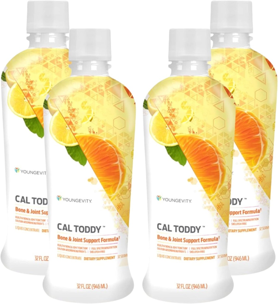 Youngevity CAL Toddy - Calcium (Citrate, Phosphate) Magnésium 1 200mg/600mg - Vitamines D-3, Zinc, Cuivre, Potassium, Boron et 70+ Cofacteurs minéraux traces - Soutient la santé des os - 32 Fl Oz (paquet de 4)