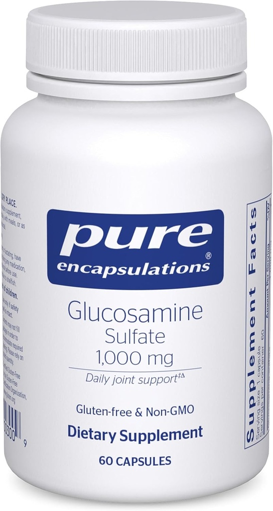 Encapsulations pures Sulfate de glucosamine 1 000 mg Supplément pour le soutien et la mobilité interarmées, la santé du cartilage et les tissus conjonctifs*