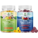 Bundle of Omega DHA Gummies for Kids - Acides gras Omega 3 6 9 avec vitamine C pour le cerveau, l'immunité et la vision et les enfants Gummies de magnésium - Mag Citrate for Nerve Health Muscles & Healthy Heart Support
