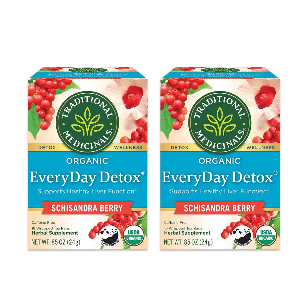Médicaments traditionnels Detox biologique tous les jours Schisandra Berry Thé à base de plantes, soutient une fonction hépatique saine (16 comte (paquet de 2))