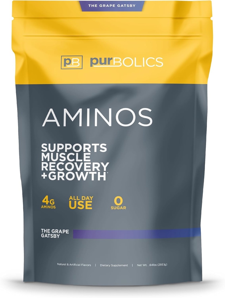 Purbolics Aminos 4g d'acides aminés de forme libre, bêta-alanine, 0 sucre et 60 portions (Grape Gatsby)