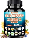 Sea Moss 350mg Huile de graines noires 200mg Ashwagandha 100mg Turmeric 100mg Bladderwrack 100mg Burdock 100mg,All-in-1 Sea Moss Capsules-60 Compte