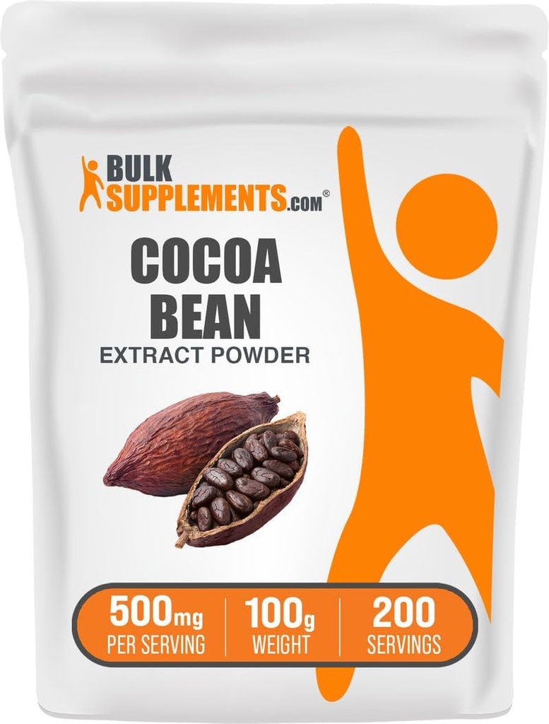 BulkSupplements.com Cocoa Bean Extract Powder - Cocoa Supplement - Unsweetened, Vegan & Gluten Free, 500mg per Serving, 100g (3.5 oz) (Pack of 1)