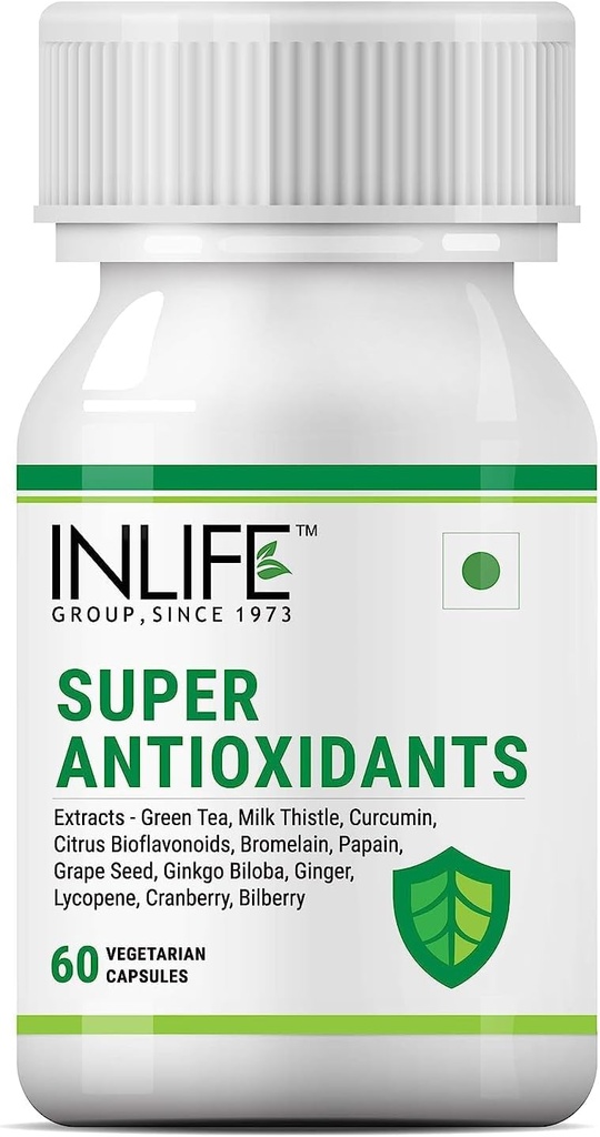 Sheltr Super supplément antioxydant Lycopène, Thé vert, Thistle de lait, Curcumine, Graines de raisin, Ginkgo Biloba, Ginger, Cranberry, Bilberry, Alpha acide lipoïque, Lutéine, Zeaxanthin - 60 Capsules (paquet de 1)