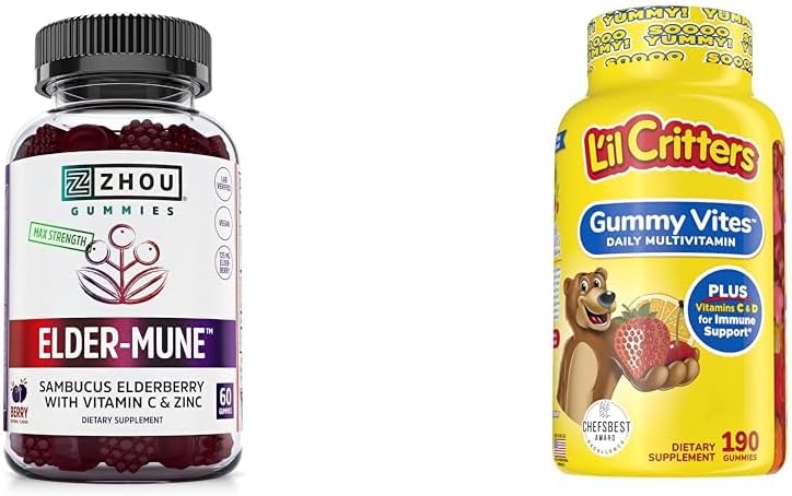 ZHOU Nutrition Gummées de mûre aînée et L'il Critters Gummy Multivitamine, 60 et 190 Gummées