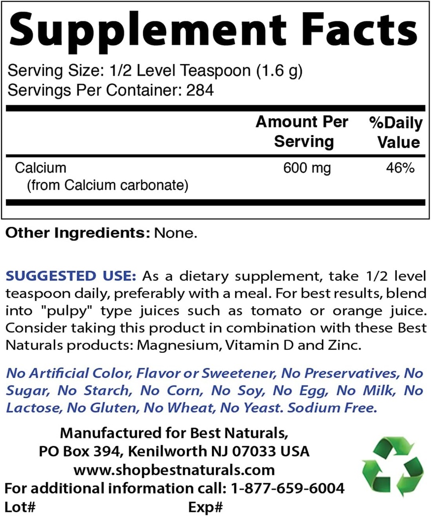 Calcium Carbonate Powder 1 Pound & Magnesium Glycinate 425 mg