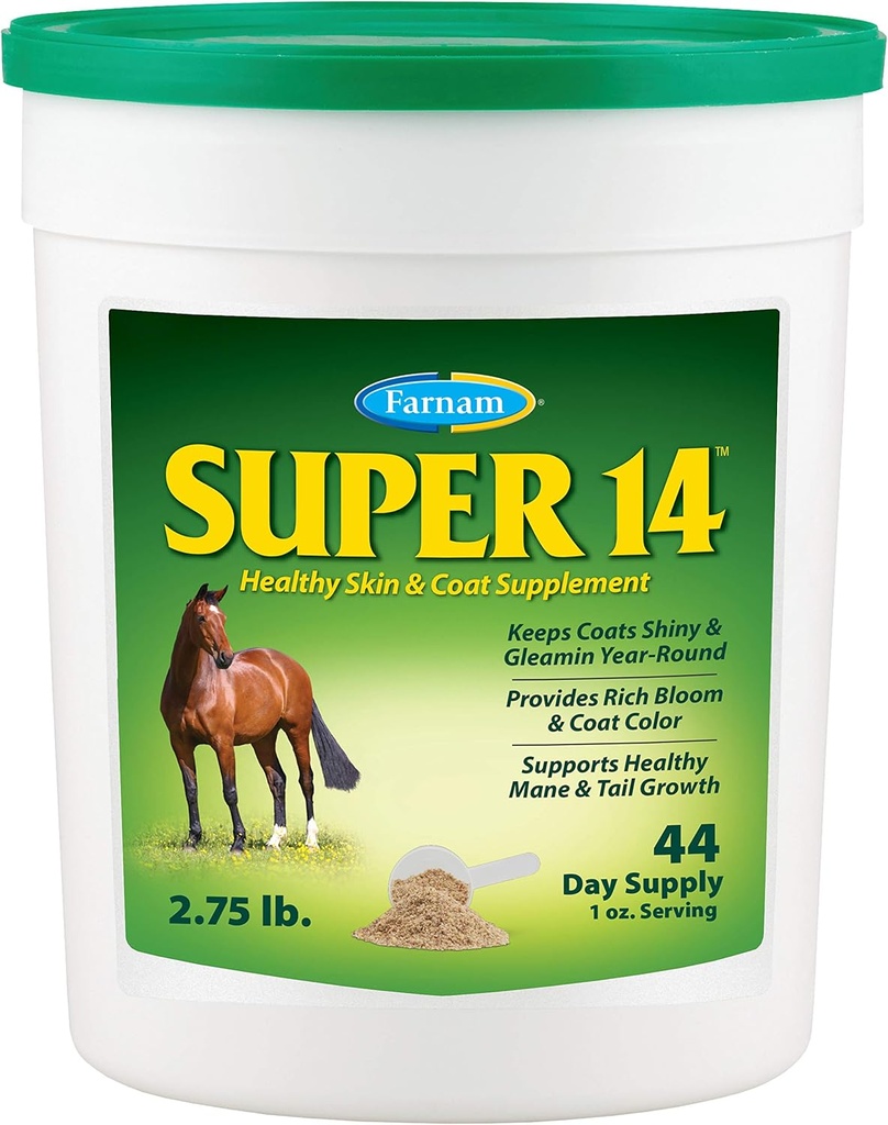 Farnam Super 14 Skin & Coat Supplément santé pour les chevaux, garde les manteaux brillants et le leaming année-round 2,75 livre, 44 jours d'approvisionnement