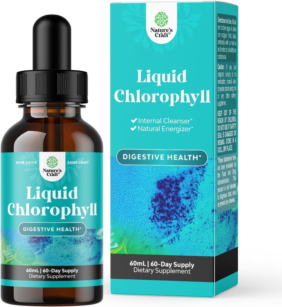 gouttes de chlorophylle liquide végétalienne - gouttes de chlorophylle liquide aromatisées à la menthe super concentrée - Détergent interne Soutien digestif Immune santé et corps entier Détox et nettoyage (60 portions)