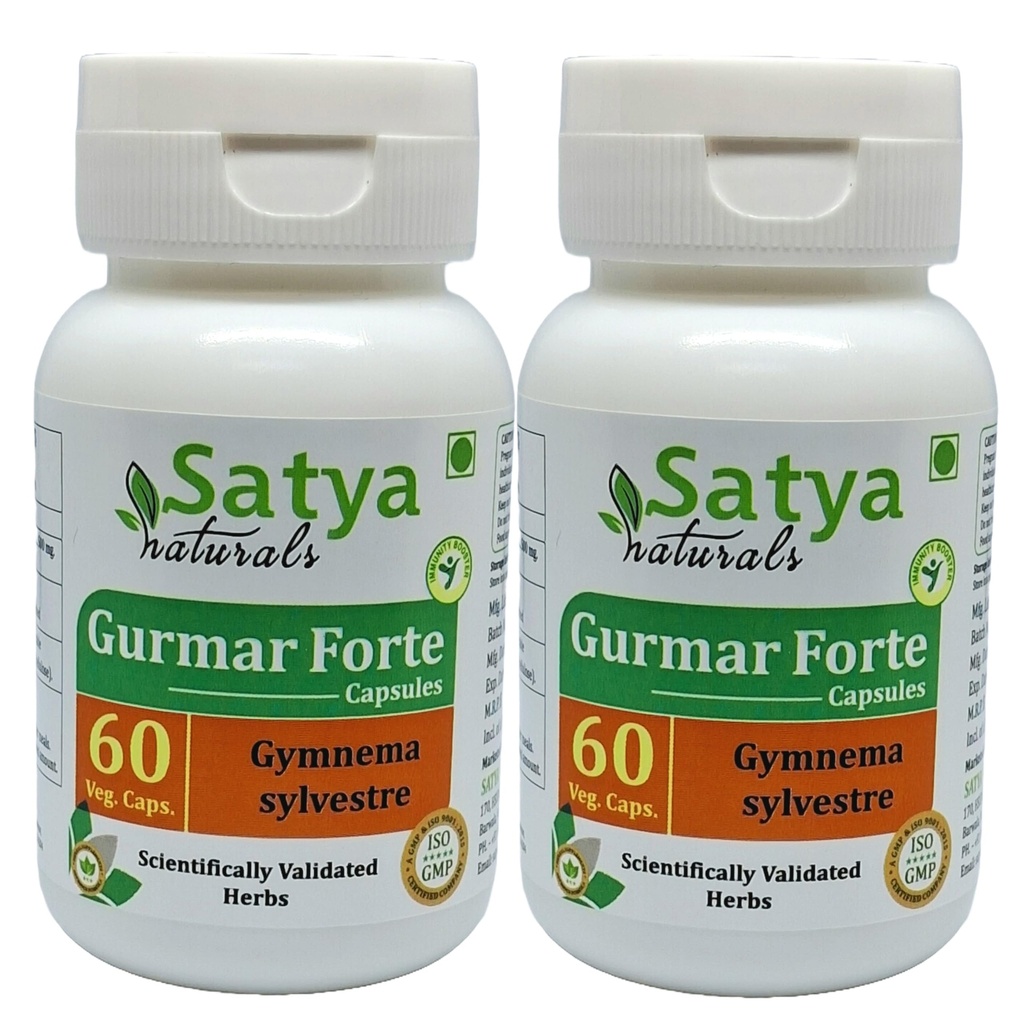 Gurmar Forte Capsules 500 mg. 60 Veg. Capsule | Gudmar (Gymnema Sylvestre) Extract Capsules for Men and women | Ayurvedic Herbal Supplement/Remedies | 10:1 Forte (2 Bottles of 60 Capsules)