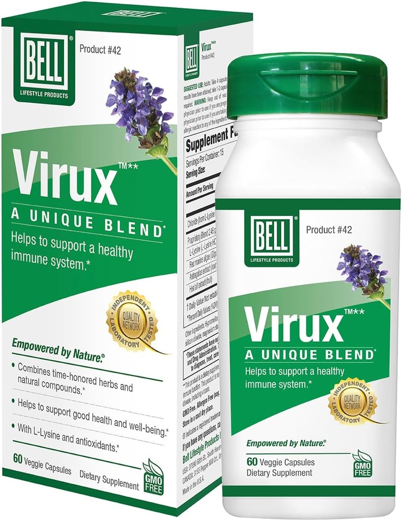 Bell ViruxTM L Lysine et Red Marine - Mélange naturel à base de plantes, supplément unique pour stimuler le système immunitaire- Capsules Lysine 1000mg