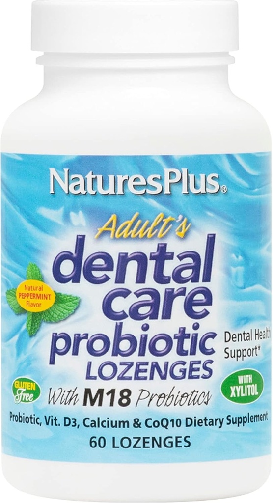 Natures Plus Adults Dental Care Probiotic - Supplement for Teeth & Gum Health - Peppermint Flavor - 60 Vegetarian Lozenges (30 Servings)