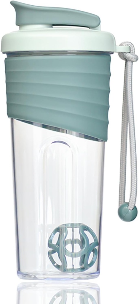 Bouteille de shaker protéinique 24oz – Tritan transparent avec échelle de mesure, poignée en silicone et boule de shaker Teal – parfait pour les shakes protéiniques, smoothies et suppléments