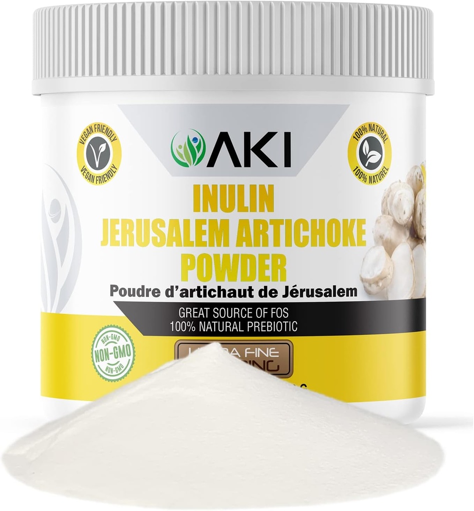AKI Inulin Jérusalem poudre d'artichaut (6oz/170g) Bon en fibre et prébiotique, idéal pour café, smoothies, jus et autres repas - végétalien, sans gluten (paquet de 1)