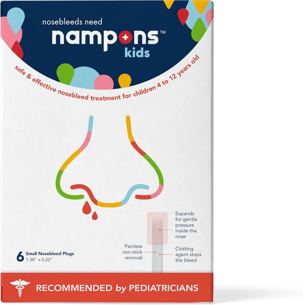 Nampons Enfants Stoppers Nezebleed - 6 Kit de bouchons à saignement de nez facile à utiliser pour enfants. Confié par des pédiatres. L'agent de collage hypoallergénique arrête les saignements rapidement sur le contact. En sécurité et sans douleur
