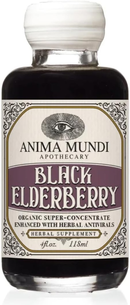 Anima Mundi Apothicary Black Elderberry Sirop - Sirop de baies aînées bio avec Crâne Baïkal, Cordyceps, Reishi, Shiitake & Maitake Champignons pour aider à soutenir la santé immunitaire (4oz / 118ml)