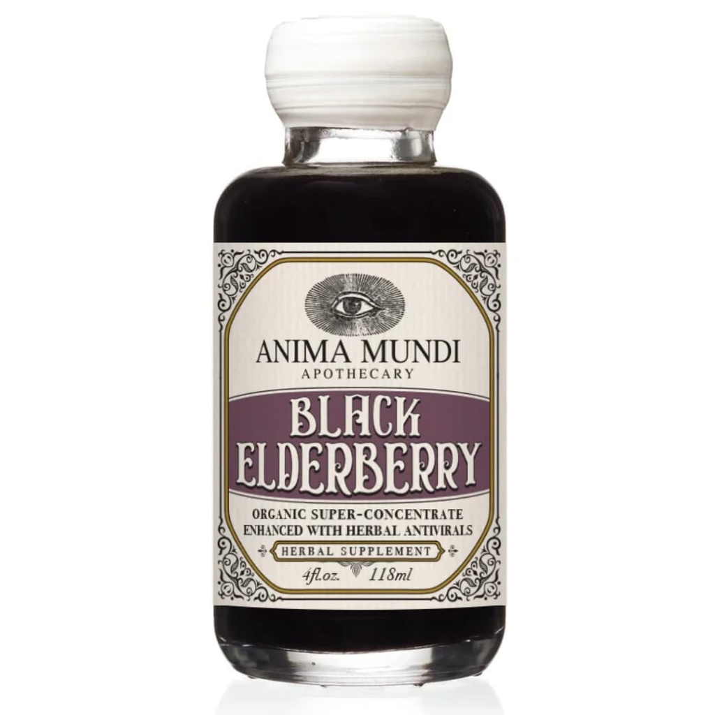 Anima Mundi Apothicary Black Elderberry Sirop - Sirop de baies aînées bio avec Crâne Baïkal, Cordyceps, Reishi, Shiitake & Maitake Champignons pour aider à soutenir la santé immunitaire (4oz / 118ml)