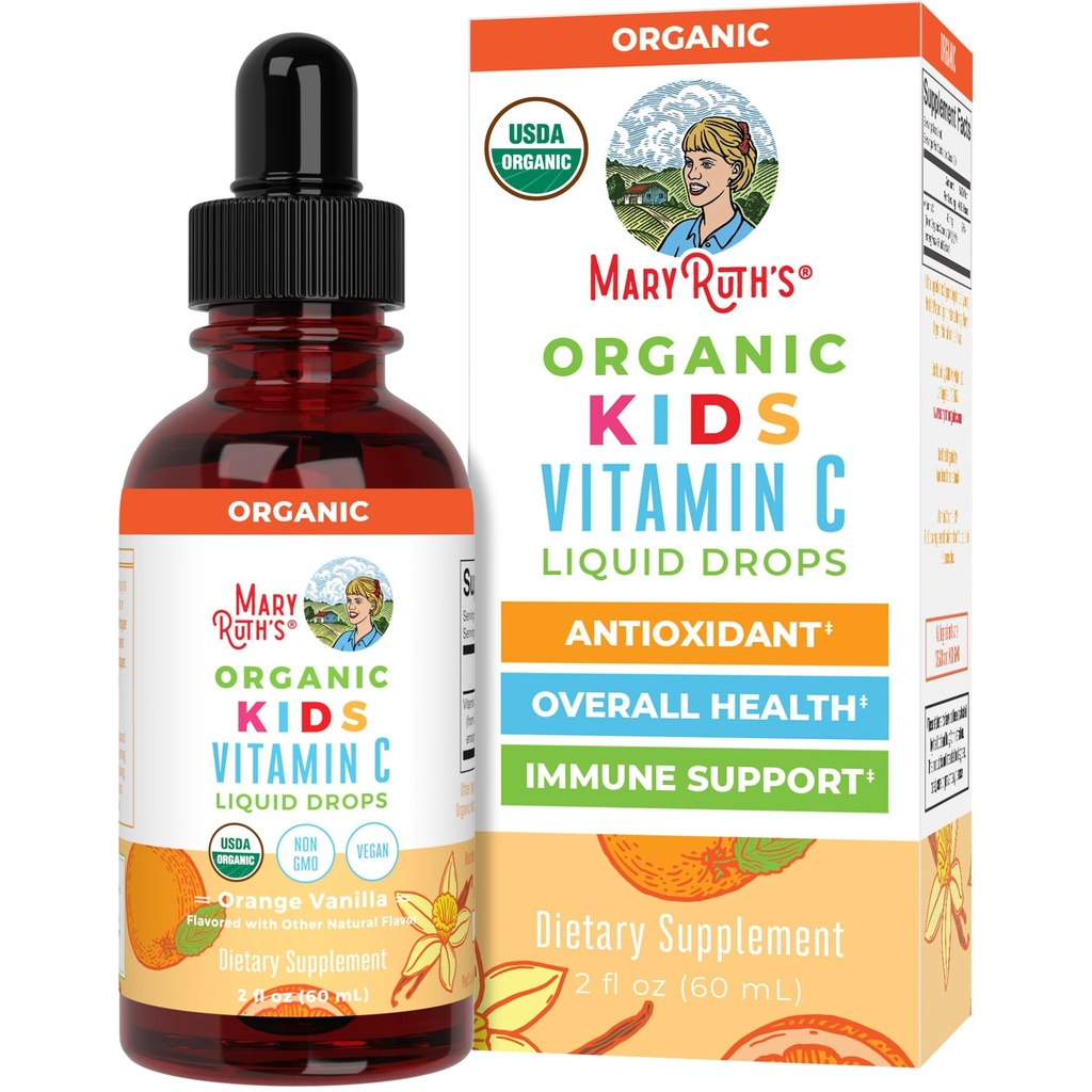 Les enfants de MARYRUTH Vitamine C gouttes de support immunitaire végétalien pour les âges 4-13 , Soutien immunitaire et la santé globale , Vitamine C de l'extrait de fruit d'acérola biologique 2oz