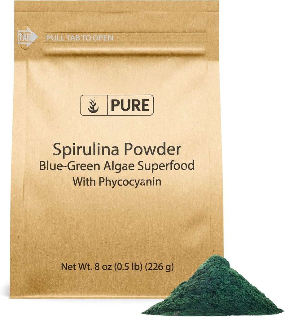 INGRÉDIENTS ORIGINAUX PURE Poudre de spiruline (8oz) Protéines complètes à base végétale, non OGM