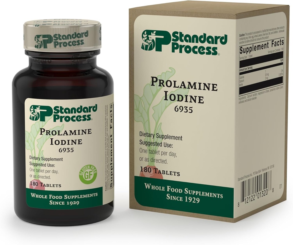 Processus standard - Prolamine Iodine - Soutient des niveaux d'iode sains, une fonction thyroïdienne saine, du calcium, de l'iode, sans gluten et végétarien - 180 comprimés