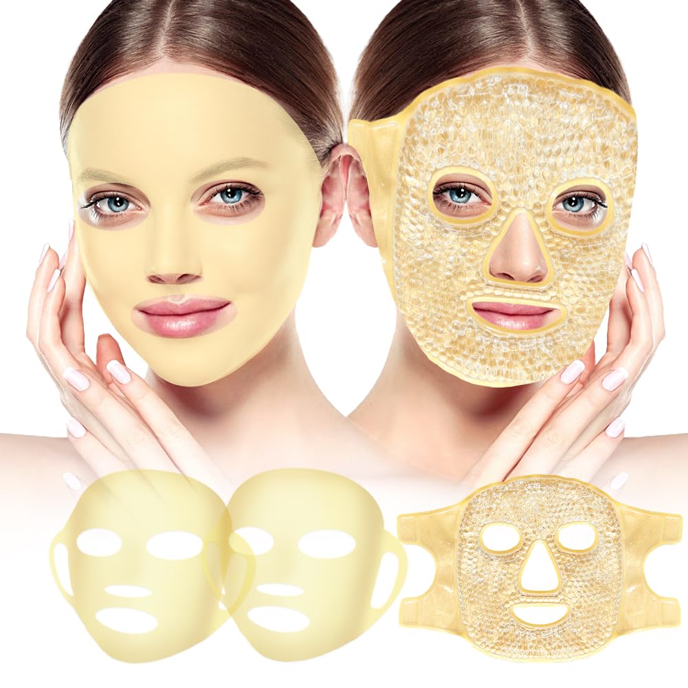 Face Ice Pack et 2 Packs Silicone Masque visage Couverture, Masques surgelés visage plein Hot Cold Face Compresse Ensemble de soins de la peau réutilisable pour les femmes pour le soulagement de l'abondance Beauté Spa Essentiels