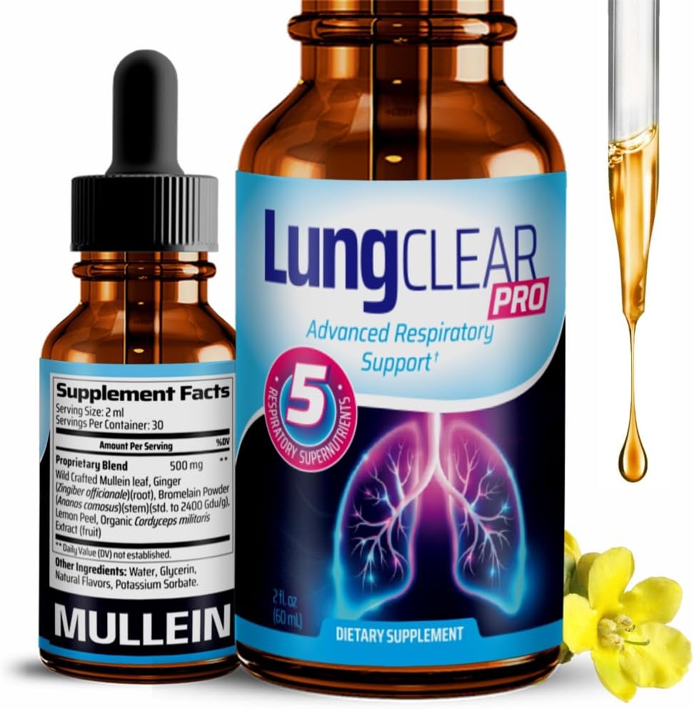 Supplément de soutien pulmonaire gouttes avec extrait de feuille de Mullein sauvage pour les poumons et le soutien mucus - 2 Fl oz