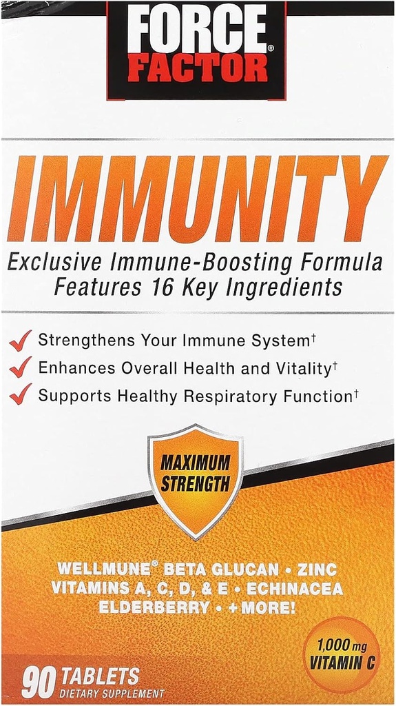 FORCE FACTOR Immunity, Immune Support Booster with Elderberry and 1000mg of Vitamin C, Plus Vitamin D, Zinc, Probiotics, Quercetin, Antioxidants, and Echinacea for Immune Health Defense, 90 Tablets