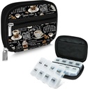 Serfeymi Weekly Pill Organizer Pill Case for Purse with Amovible 7 Day Pill Box, Fashionable Travel Medicine Organizer Pill Container for Medicine, Vitamine, Supplément - Black 02 + Pill Box