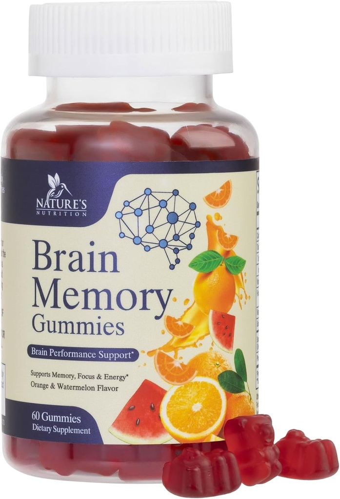 Suppléments Cerveau Gommies pour Mémoire, Focus, Concentration - Cerveau Gommy Vitamine Plus Nootropic, Phosphatidylsérine, B6 & B12, Nootropic sans caféine, Supplément de soutien de clarté - 60 Gommies