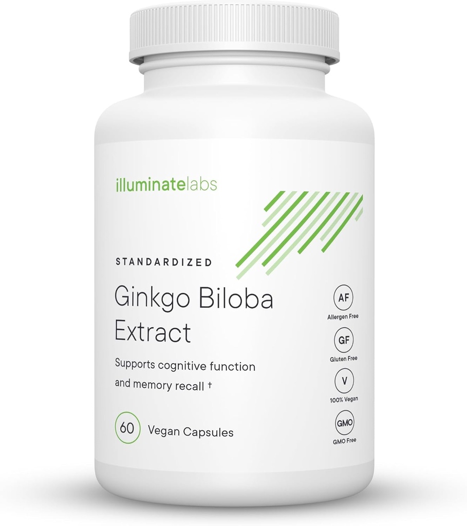 Illuminate Labs Ginkgo Biloba Extract Capsules $ 240 mg $ Soutient Focus, Concentration, Mémoire, Fonction cognitive à court terme $ Troisième partie testée et soutenue par la recherche médicale