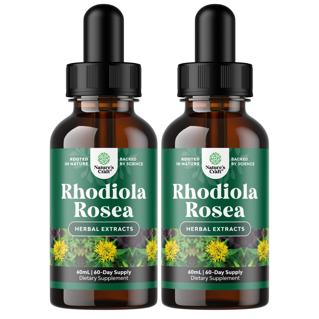 Teinture Rhodiola Rosea de haute puissance - Supplément Rhodiola liquide pour l'énergie de stress et le soutien de l'humeur avec 3% extrait de salidrosides Rosea - végétalien non-OGM et sans alcool (120 portions)