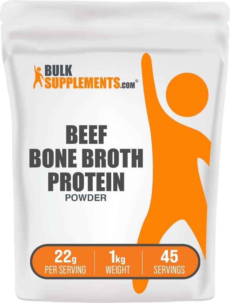 BulkSupplements.com Poudre de protéines pour os de boeuf - Protéine pour os de boeuf, poudre de protéines sans lactose - Sans lait et sans gluten, 22g par portion, 1kg (2,2 lbs) (paquet de 1)