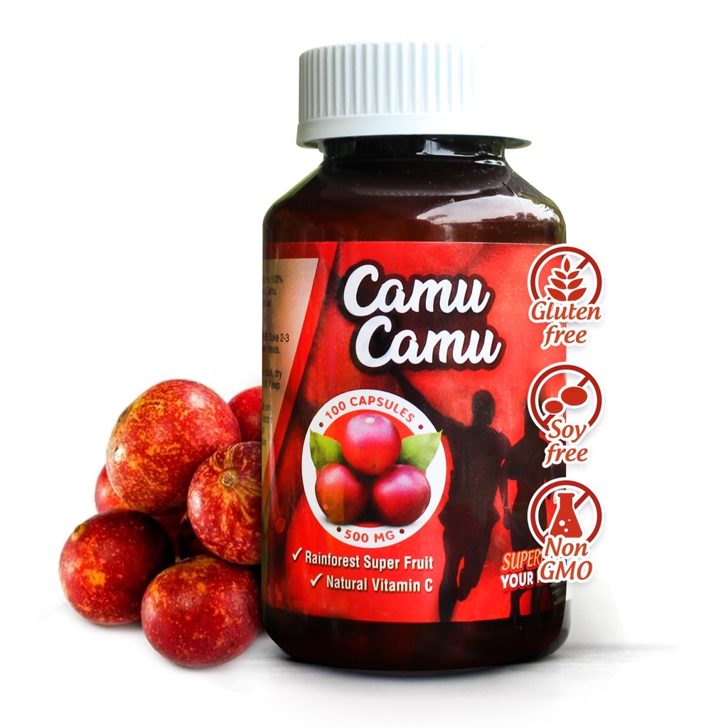 Sikyriah Camu Capsules Camu l 1000mg Haute Vitamine C Source l Système immunitaire Support Pills l Puissant Antioxydant et Anti-Aging Supplément l Non-OGM et sans gluten l