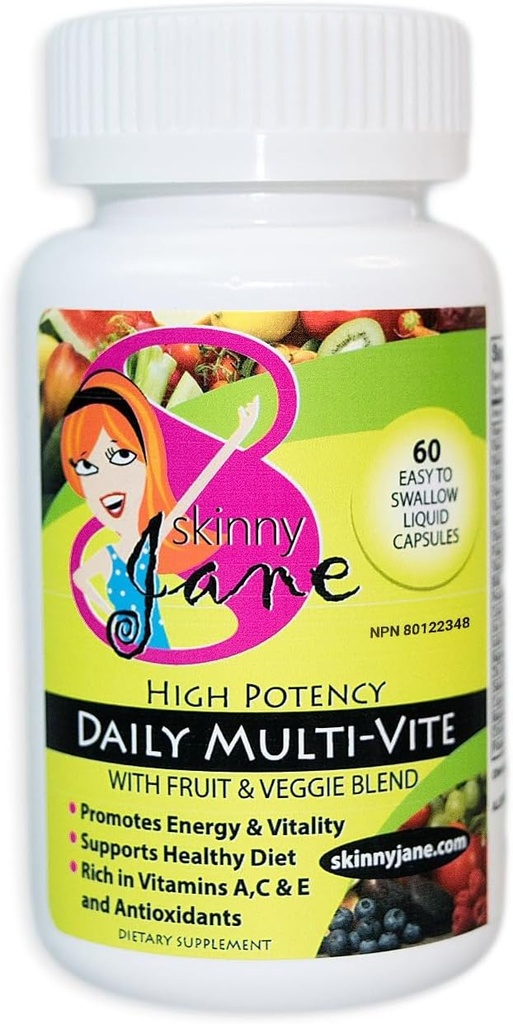 Skinny Jane Daily Multi Vitamine pour les femmes – soutient l'énergie, le mieux-être, et les cheveux, la peau, les ongles – Fruit unique et mélange de légumes – 60 Capsules liquides faciles à avaler