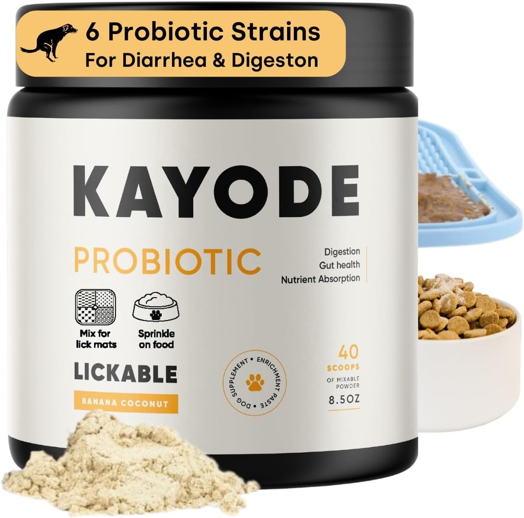 Kayode Lickable Probiotiques pour chiens - Strong Digestive Aid & Dog Diarrhea Relief. for Dog Lick Mats or As Food Topper. Tasty Banana Coconut Flavor. 7 Dog Probiotic Strains.