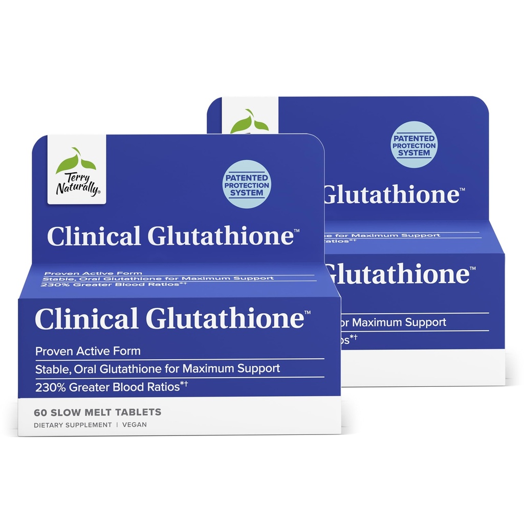 Terry naturellement clinique Glutathion - Antioxydant pour une absorption élevée - Supplément alimentaire avec L-Glutathion - Supplément végétalien pour soutenir la santé des cellules - 60 comprimés à fusion lente (paquet de 2)