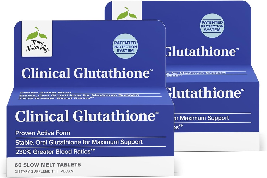 Terry naturellement clinique Glutathion - Antioxydant pour une absorption élevée - Supplément alimentaire avec L-Glutathion - Supplément végétalien pour soutenir la santé des cellules - 60 comprimés à fusion lente (paquet de 2)