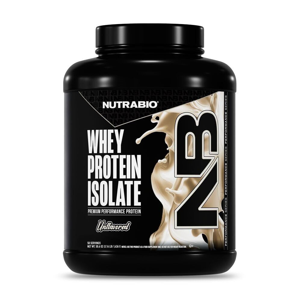 NutraBio 100% Whey Protein Isolate Protéine Poudre, 25g Protéine avec profil complet d'acide aminé, non-OGM, sans soja et sans gluten, faible teneur en glucides, faible teneur en calories en poudre de Whey Protein, brut non aromatisé, 5 Lb